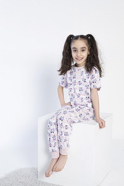 CONFEO Girl's Short Sleeve Lilac Pajama Suit C0T7N0O-046