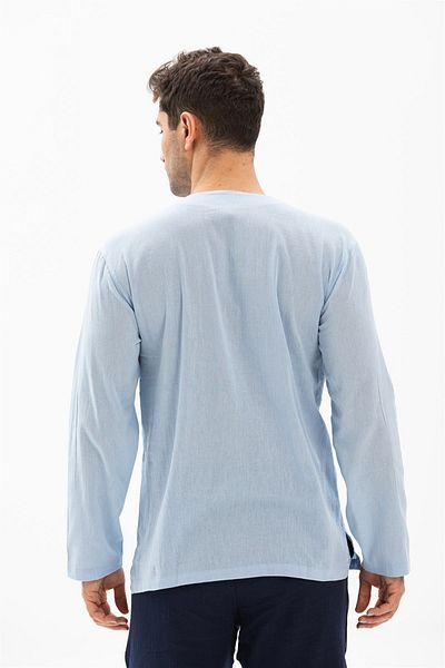 Eliş Şile Bezi Μακρυμάνικο ύφασμα Şile, Crew Neck, Ανδρικό καλοκαιρινό μπλουζάκι και Ice Blue 3027