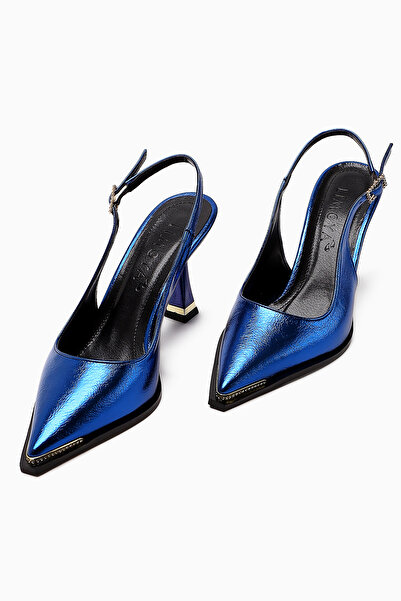 Limoya Vita Blue Stone Detailed Closed-Front Heeled Women's Shoes