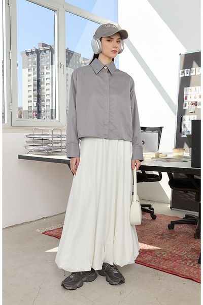 Fatma Atasoy Cotton Satin Ecru Balloon Skirt