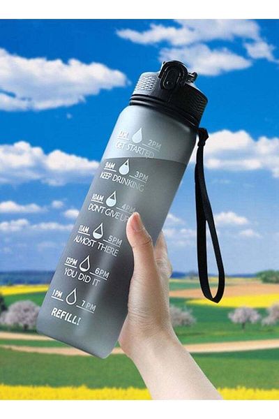 COOYA Sports Water Bottle with Time Marker, Leak Proof, Portable Reusable for Camping Gym