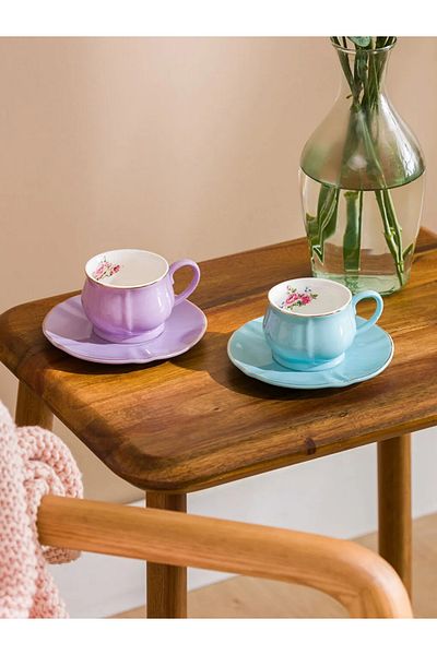 LC Waikiki Lcw Home Lilac Floral Porcelain 2 Person Coffee Cup Set 90 ml