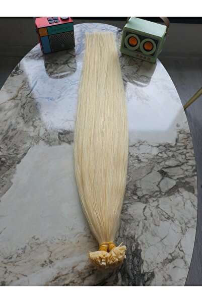 70 cm 613 Platin Sarısı - Doğal Gerçek İnsan Saçı - Mikro Kaynak Saç - 0,8 gram