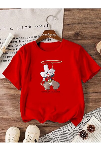 oneagılyazı تي شيرت كبير الحجم مطبوع عليه كاوبوي سليفيستر للأطفال