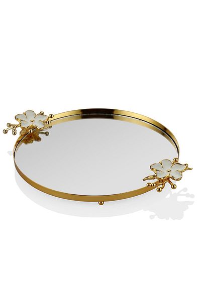 SETABIANCA Flower Handled Mirrored Round Tray 38*30*4 cm