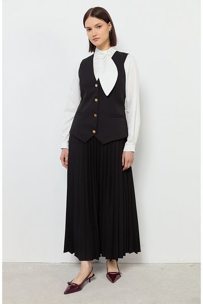 Fatma Atasoy Fusta dubla neagra plisata