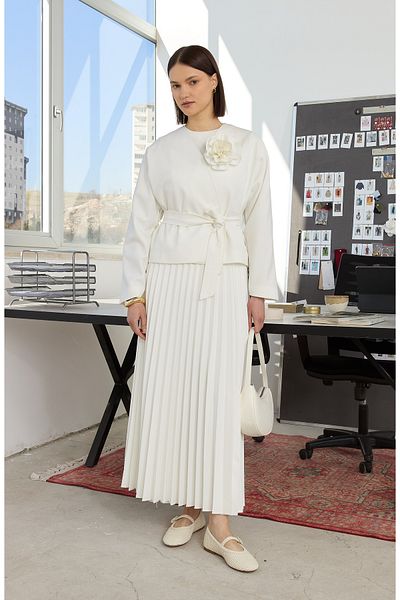 Fatma Atasoy Double Ecru Pleated Skirt