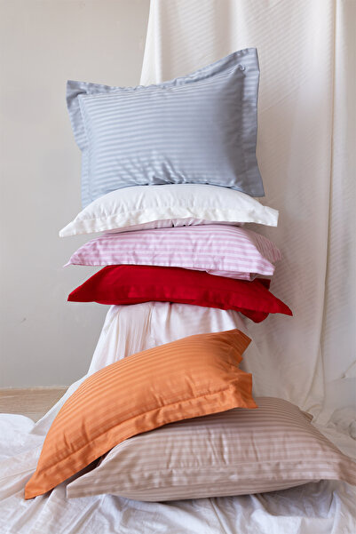 Tekstil Home 2 Pieces Gray Striped Satin Oxford Pillow Case - 83 String Series