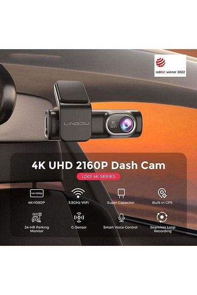 Gerenic LINGDU LD01 4K Dash Cam Front and Rear Built-in 5GHz WiFi GPS, Dual Dash Camera for Cars