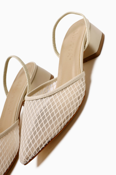 Limoya Rani Bej Sivri Burun Transparan Kısa Topuklu Kadın Sandalet Fırsat Ürünü