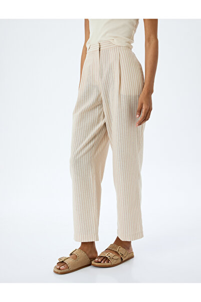 Koton Comfortable Fit High Waist Wide Leg Trousers with Pockets