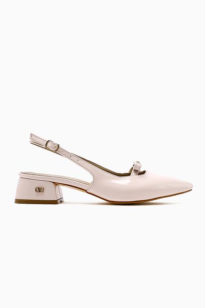 Limoya Sevy Beige Patent Leather Buckle Detailed Short Heeled Women's Shoes