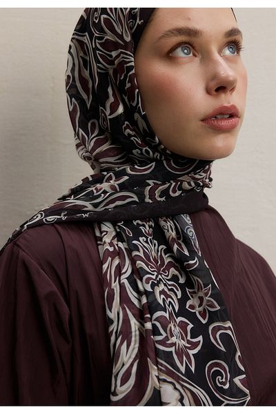 Fresh Burgundy Laura Pattern Silk Crepe Shawl