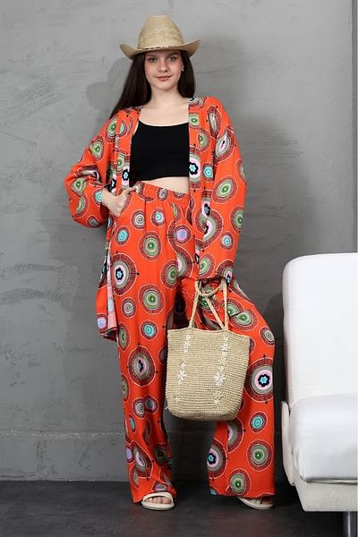 forte bella Patterned Multi Kimono Bottom-Top Set