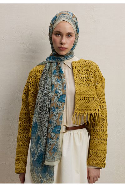 Fresh Adella Pattern Silk Crepe Shawl Sage