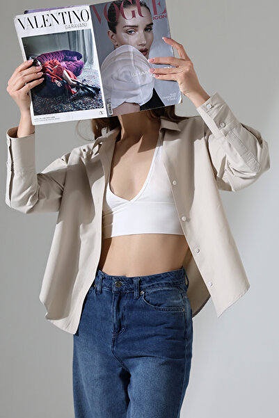 Corradeo Giyim Cămașă pentru femei basic din țesătură poplin cu supradimensio...