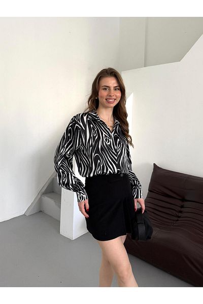 Appleline Cămașă de damă din satin cu model zebră