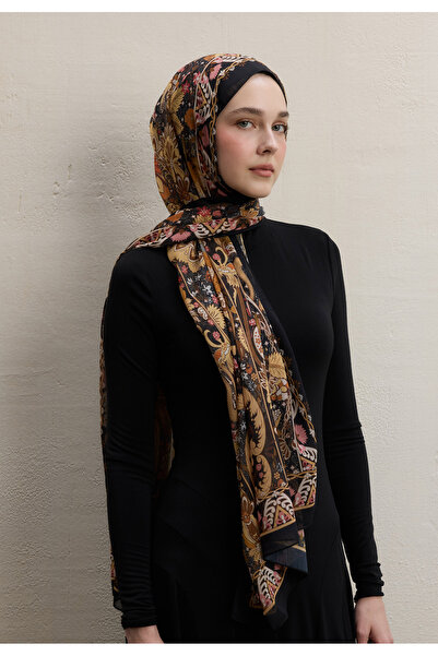 Fresh شال كريب حريري بنمط فيرونا باللون الأسود