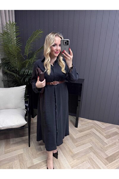 Byelifdursun Kemerli Gömlek Elbise Siyah