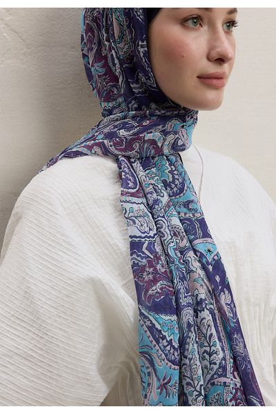 Fresh Dark Bohemian Pattern Silk Crepe Shawl and Lavender