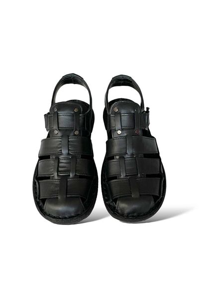 Liger Sandale cu velcro din piele naturală pentru bărbați BLACK-SMOKE