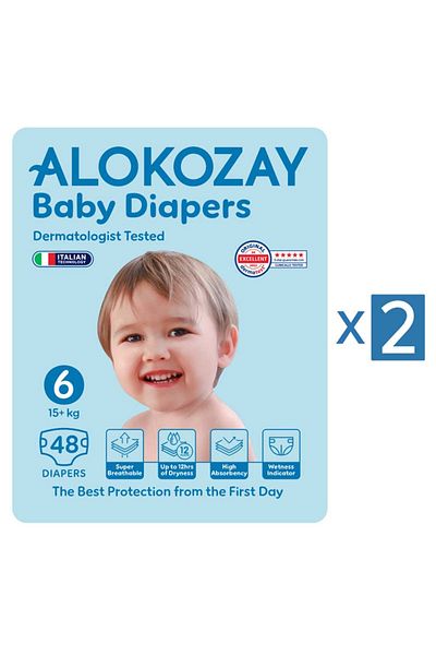 Alokozay Premium Baby Diapers - Size 6 (15+ Kg) - 48 Diapers X Pack of 2