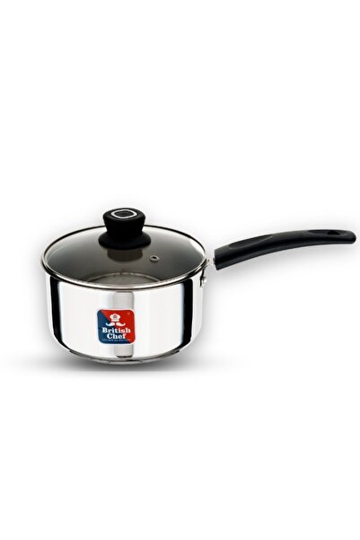 British Chef قدر صلصة من الفولاذ المقاوم للصدأ بغطاء، مقاس 14 سم | قاعدة حثية...