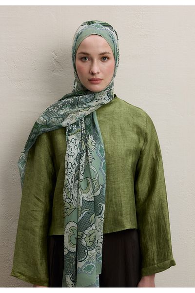 Fresh Silk Crepe Shawl - Popies Pattern - Cagla