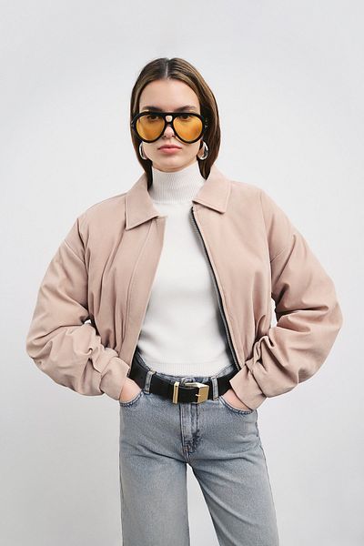 VATKALI Jachetă crop din piele intoarsa artificiala