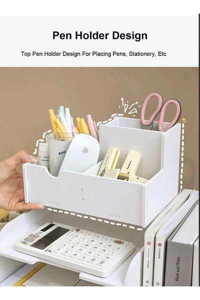 KidLe 4 Tier Office White Desktop Organizer A4 Paper File Rack with Vertical Horizontal File