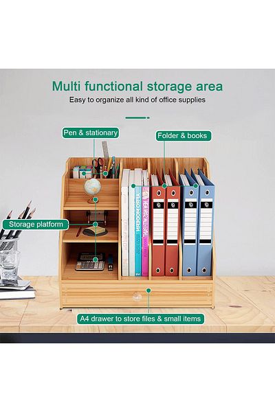 KidLe Office Finishing Rack Basket File Rack Multi-layer A4 Data Rack Wooden Desktop File Storage Rack