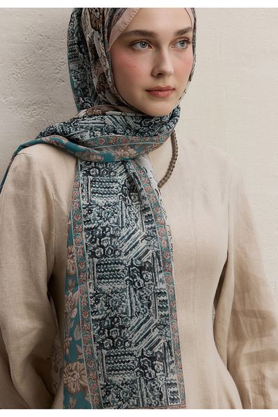 Fresh Beige Adella Pattern Silk Crepe Shawl