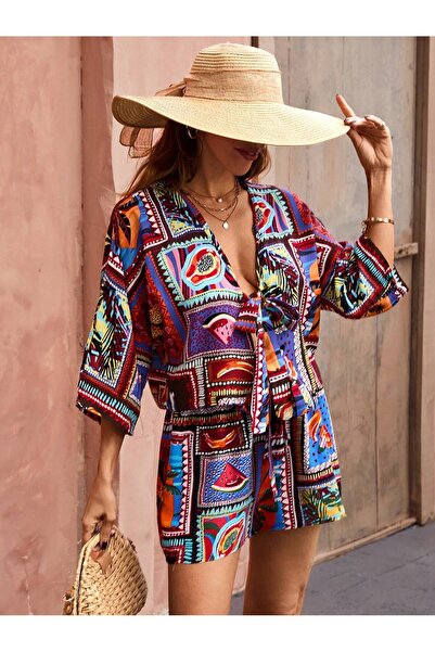 forte bella Ethnic Pattern Multi Mini Shorts Set