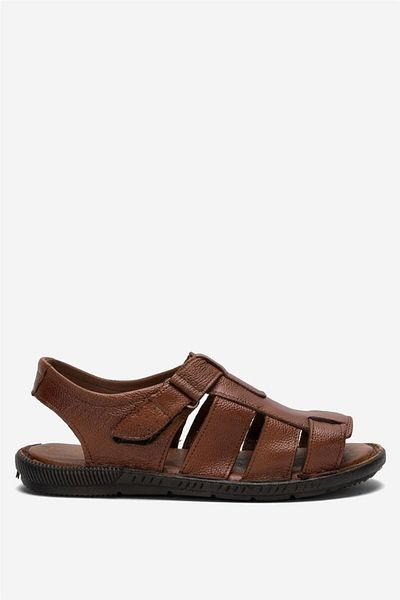 Liger Sandale cu velcro din piele naturală pentru bărbați TABA - NEGRU