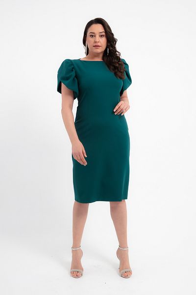 Lafaba Women's Emerald Green Balloon Sleeve Plus Size Midi Dress