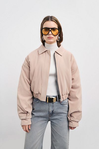 VATKALI Jachetă crop din piele intoarsa artificiala
