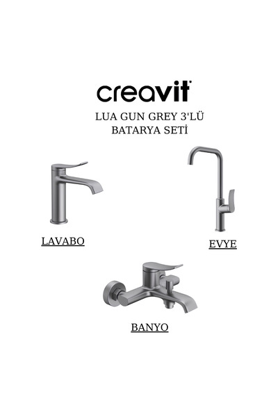 Creavit Lua Metallic Gray Battery Set 3-Piece Bathroom-Washbasin-Sink