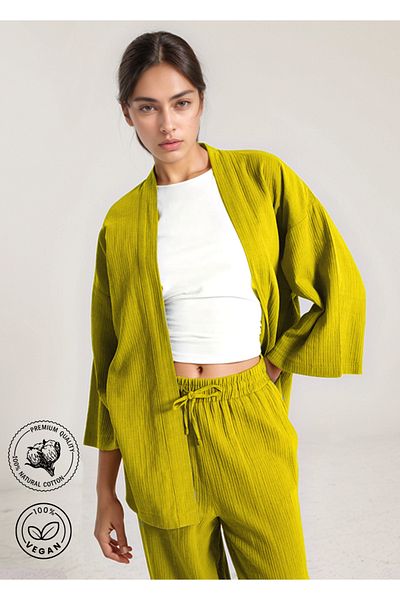 Bled Kimono pentru femei cu guler șal de muselină (100% bumbac)
