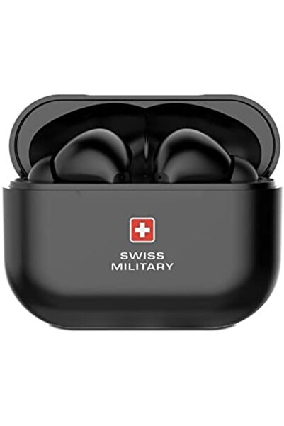 Swiss Military سماعات دلتا اللاسلكية الحقيقية: صوت جهير عميق، صوت عالي الدقة، ميكروفون، شحن سريع من النوع C، إقران تلقائي - أسود