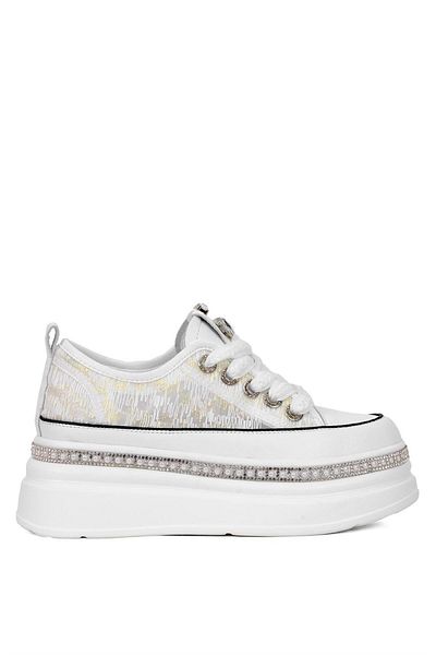 Guja Pantofi sport albi eleganti pentru femei cu talpă înaltă din piatră și dantelă