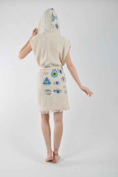 REİNA TEKS Γιλέκο με κουκούλα Βαμβακερό μοτίβο Rabia Ζώνη 1 τεμαχίου Unisex ύφασμα μουσελίνα Μπουρνούζι πολλαπλών χρήσεων