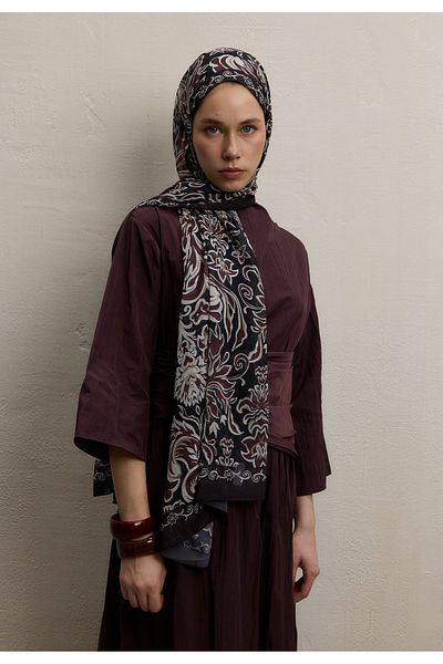 Fresh Burgundy Laura Pattern Silk Crepe Shawl