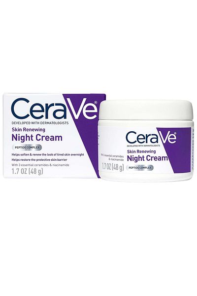 CeraVe كريم ليلي لتجديد البشرة من سيرافي، مرطب للوجه يحتوي نياسيناميد ومركب ببتيدات وحمض الهيالورونيك