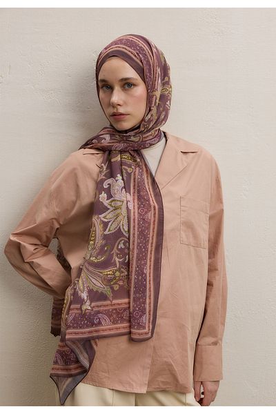 Fresh Burgundy Luna Pattern Silk Crepe Shawl