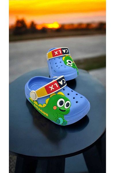 gigigiyim Sandale pentru băiat cu model dragon, papuci albastru deschis