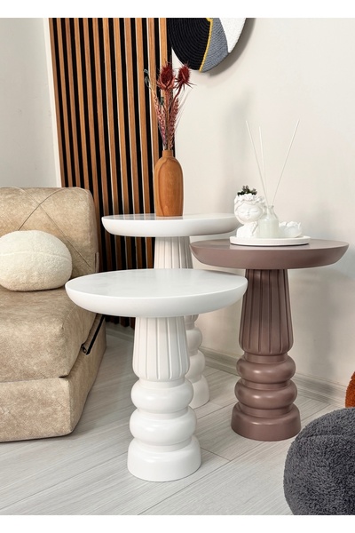ASELYA HOME Ahşap 3’lü Set Mantar Yan Sehpa Modern Renkli Fiskos Zigon Çiçeklik