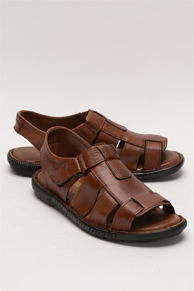 Liger Sandale cu velcro din piele naturală pentru bărbați TABA - NEGRU