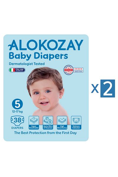 Alokozay Premium Baby Diapers - Size 5 (12-17 Kg) - 38 Diapers X Pack of 2