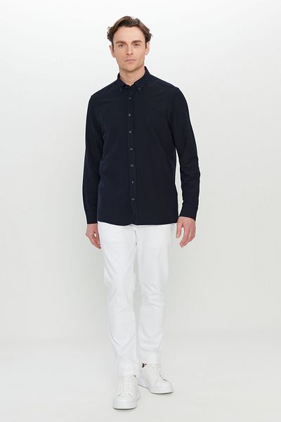ALTINYILDIZ CLASSICS Ανδρικό πουκάμισο με μοτίβο μπλε Navy Slim Fit με κουμπιά με γιακά Dobby Seersucker