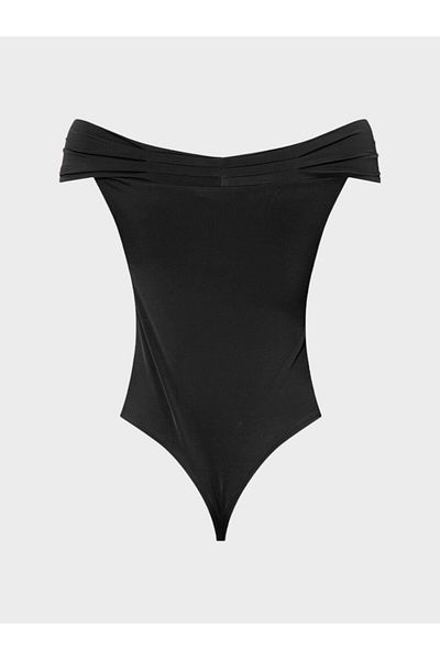 RİVUS Boat Neck Gather Detailed Sleeveless Body - Black